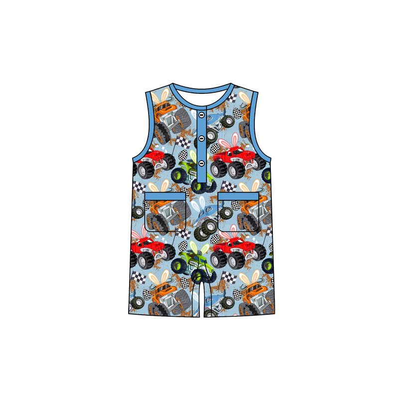 Easter bunny truck toddle boy summer romper preorder