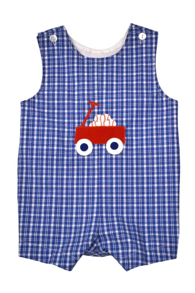 Blue plaid baseball toddle boy romper preorder