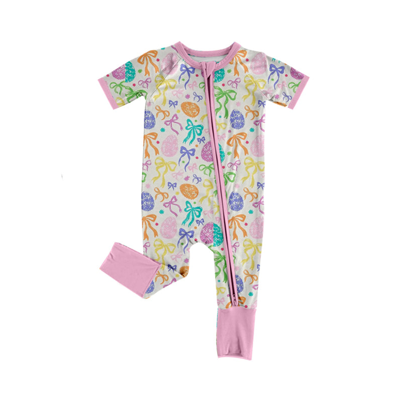 Easter egg colorful bow print toddle easter romper preorder