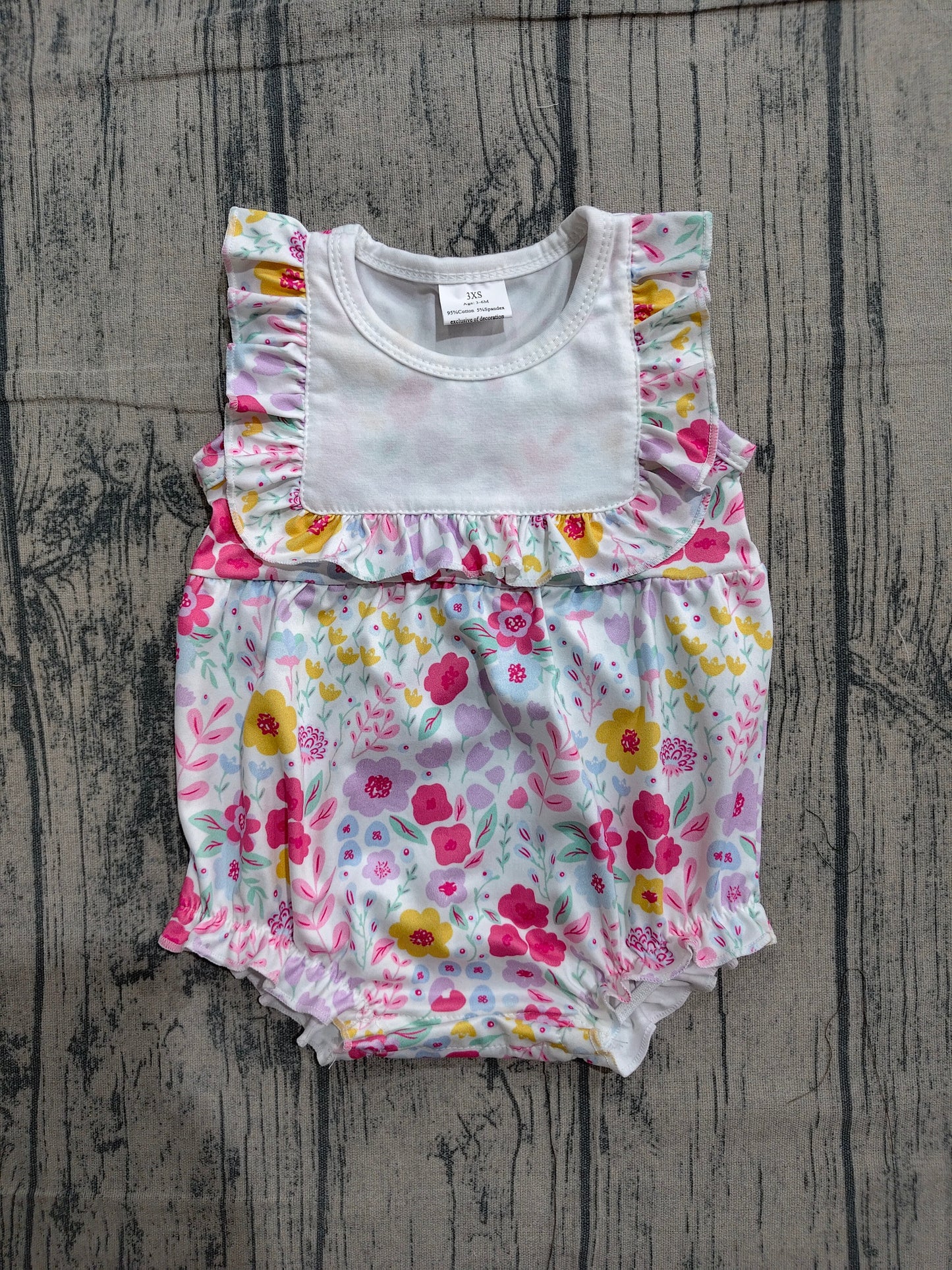 Pink yellow flowers design girls summer romper preorder