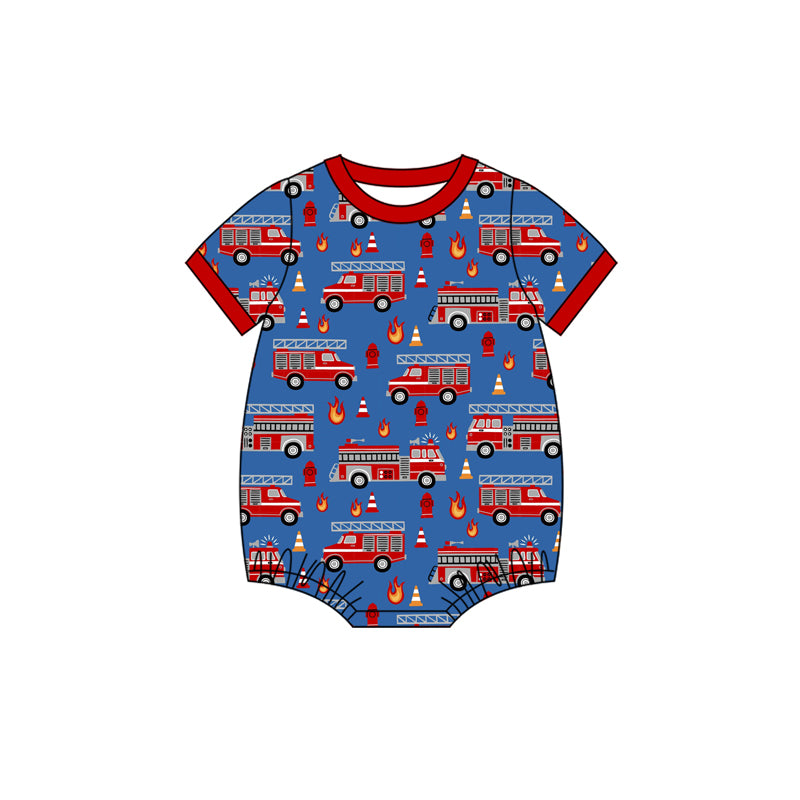 Fire fighting truck design boys summer romper preorder