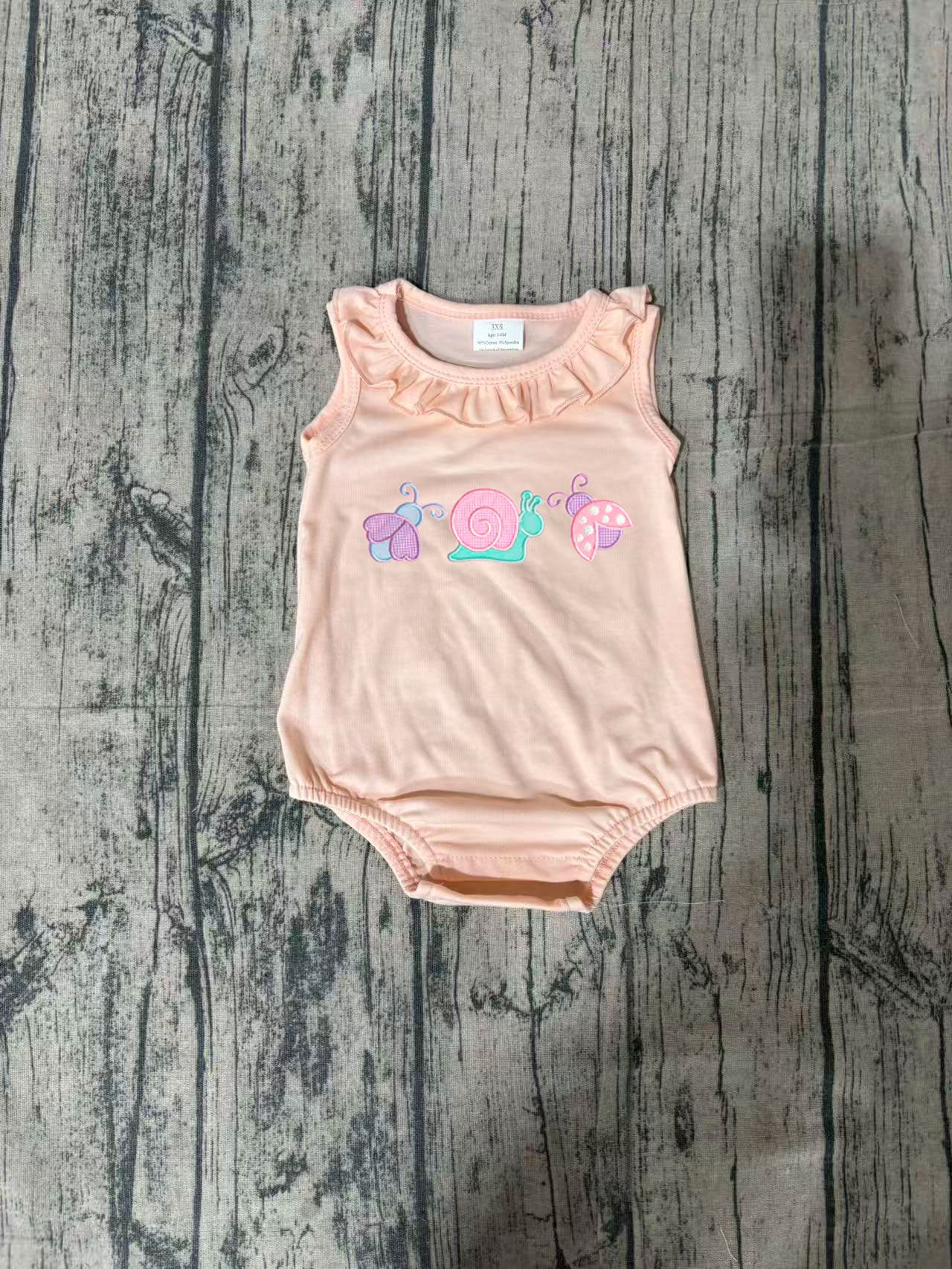 Embroidery Snail design girls summer romper preorder