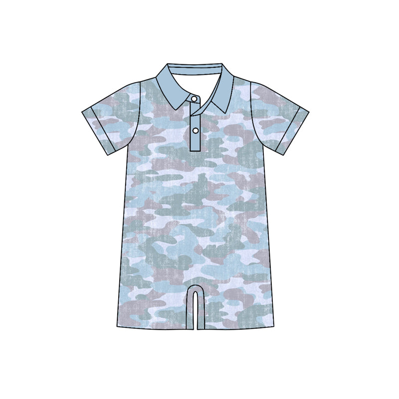 Brown blue camouflage print boy short sleeve romper preorder