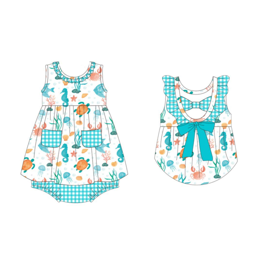 Turtle print toodle girl summer romper preorder