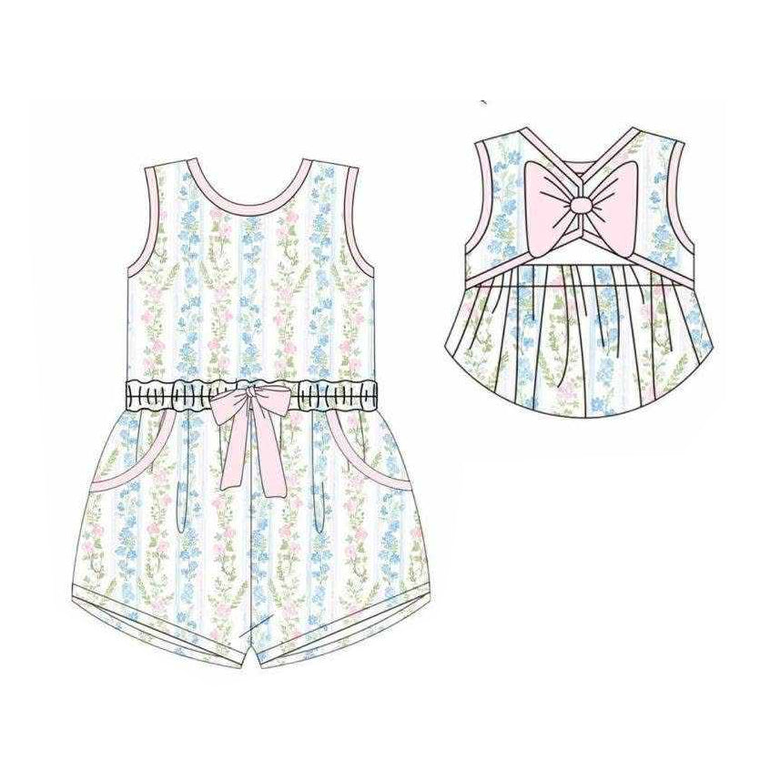Blue flowers print toodle girl summer romper preorder