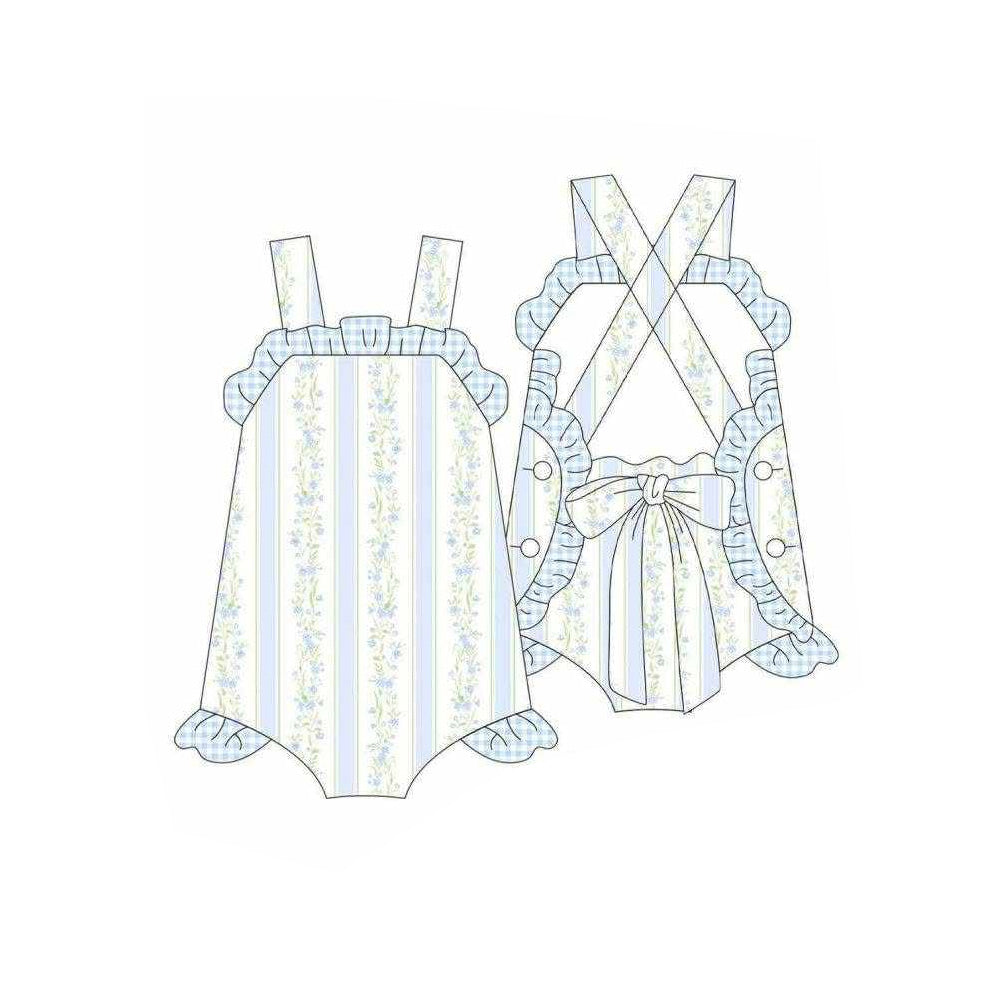 Blue flowers print toodle girl summer romper preorder