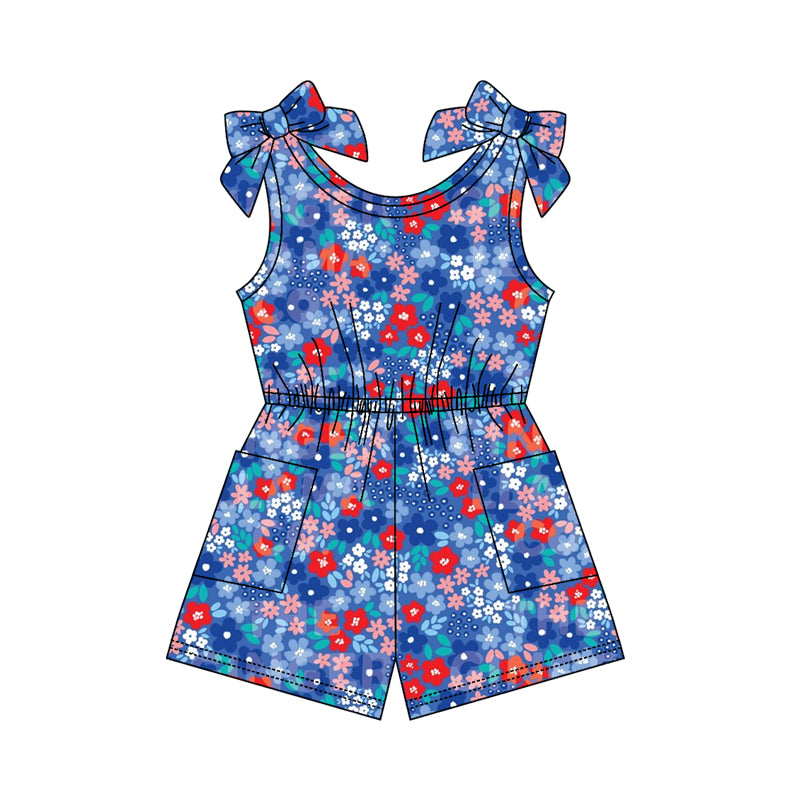 Red flowers design girls summer jumpsuit preorder