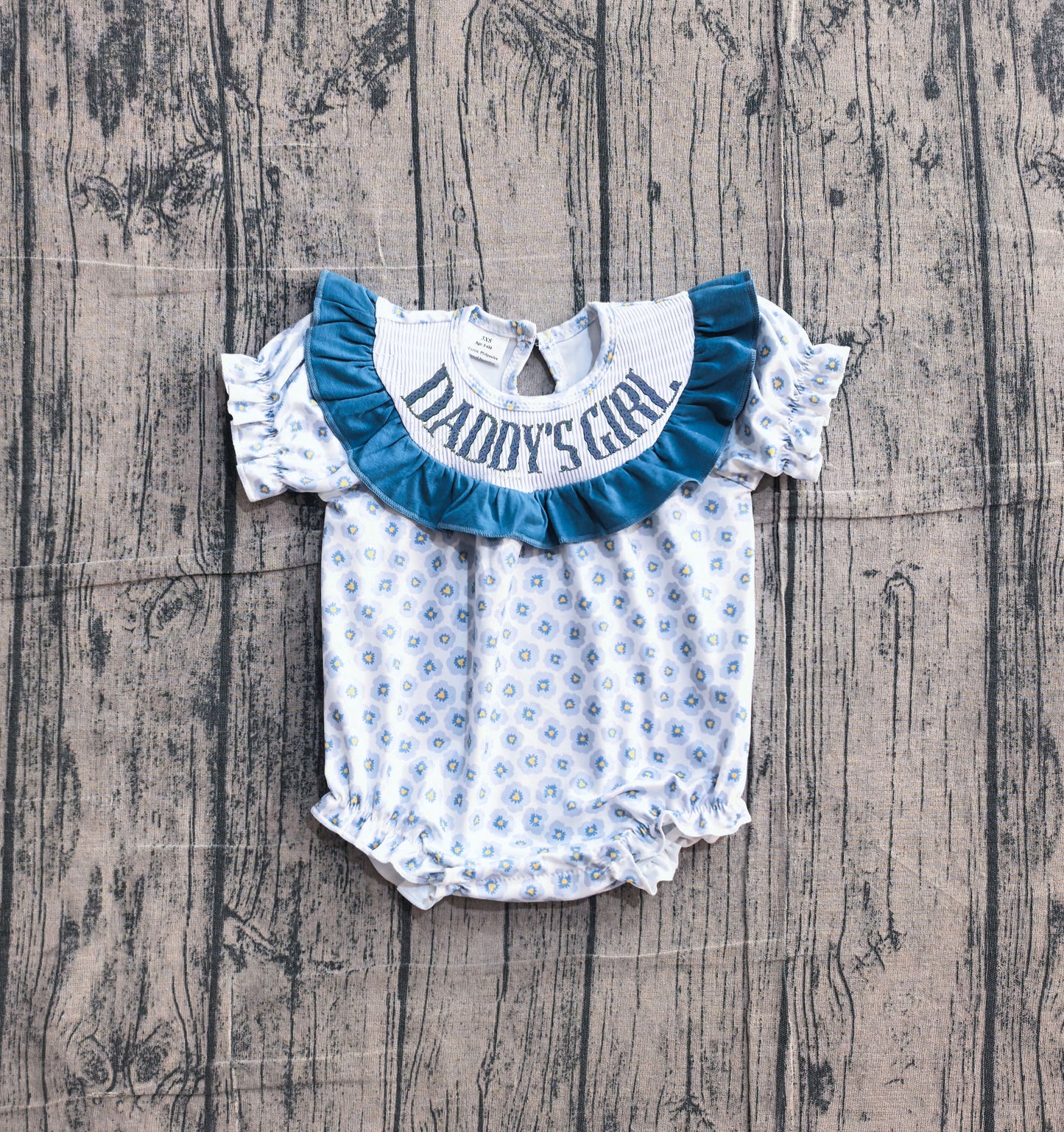 Daddys girl blue flowers toodle girls summer smocked romper preorder