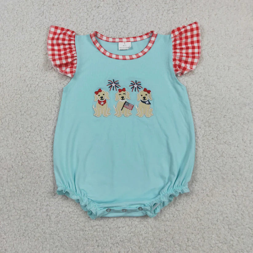 Embroidery America flag dog top matching shorts boy summer outfit