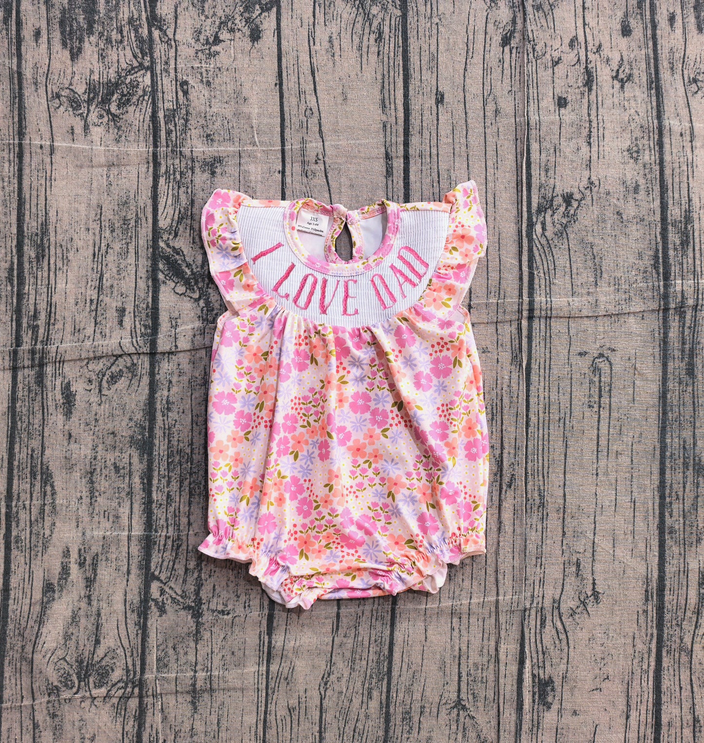 I love dad pink flowers toodle girls summer smocked romper preorder
