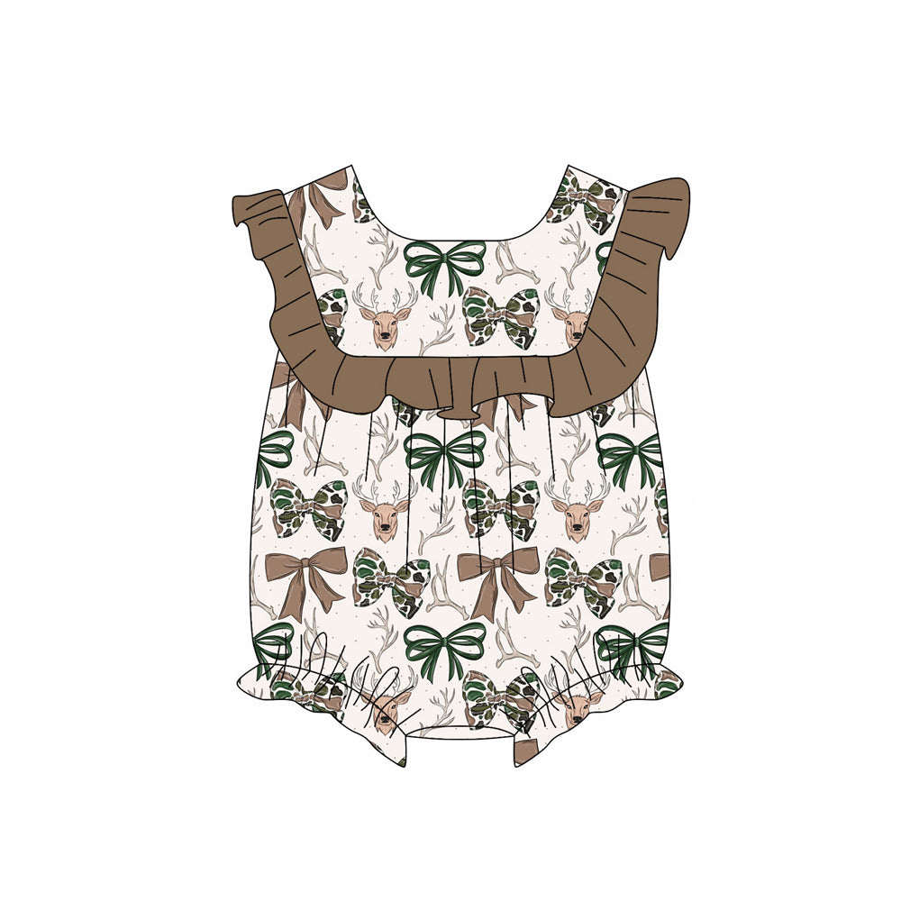 Green bow deer print infant baby girl summer romper preorder