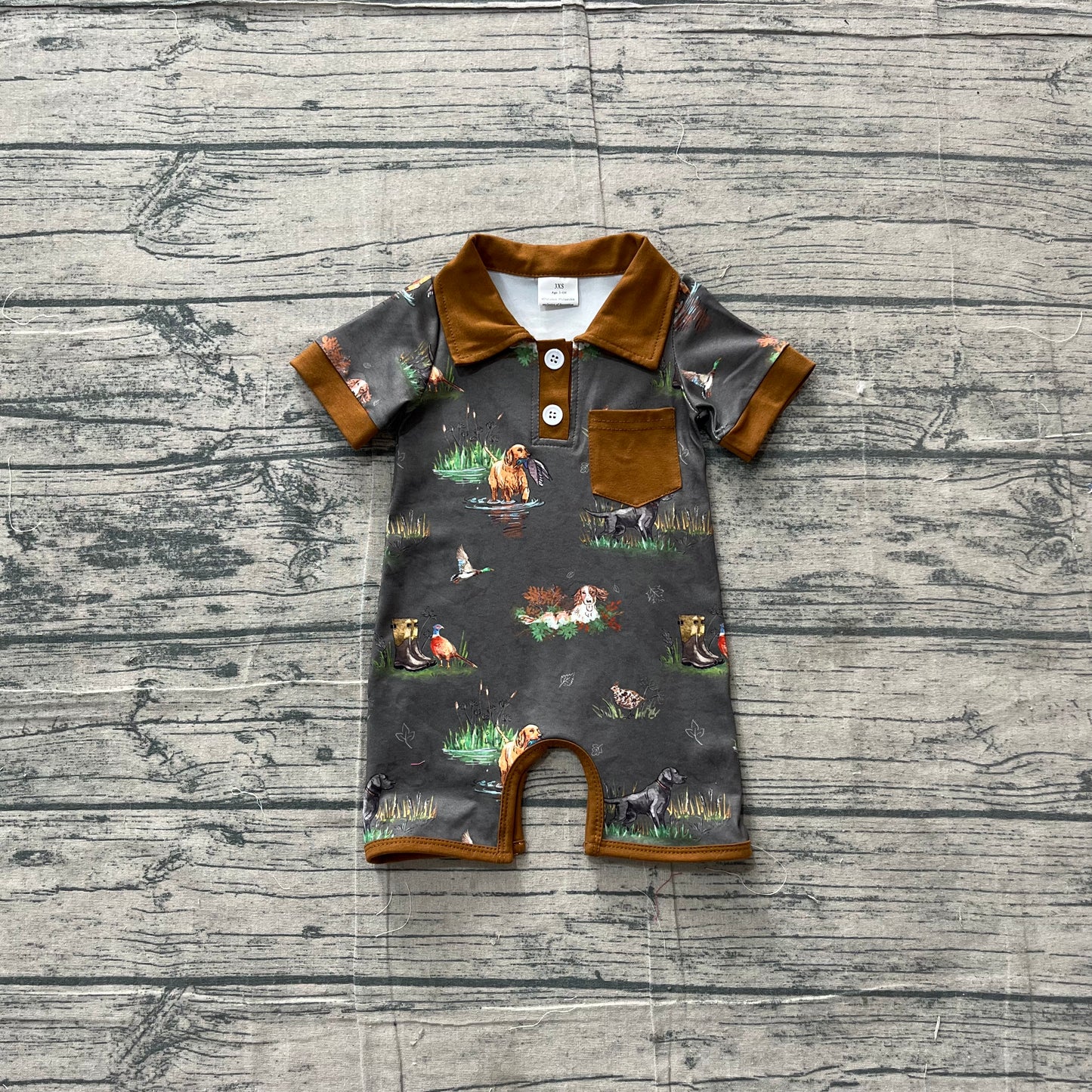 Duck dog print infant baby boy summer romper preorder