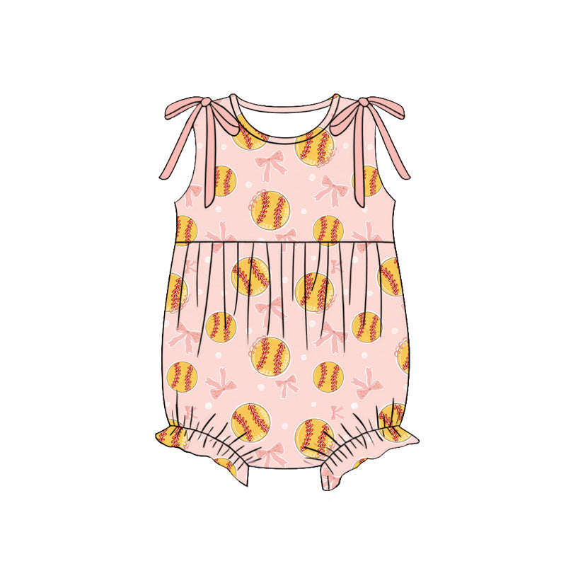 Softball print infant baby girl summer romper preorder