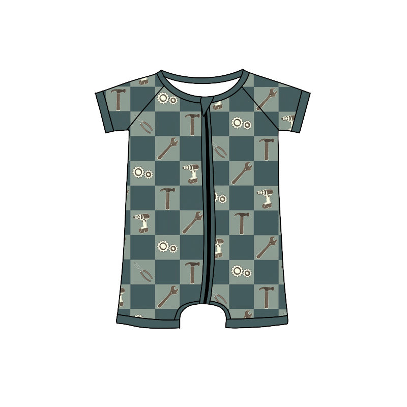 Pink bow tool print infant baby boy summer romper preorder