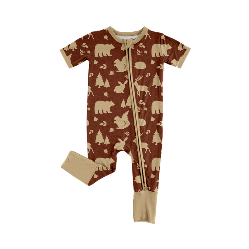 Toddle baby boy deer bear print zip romper preorder