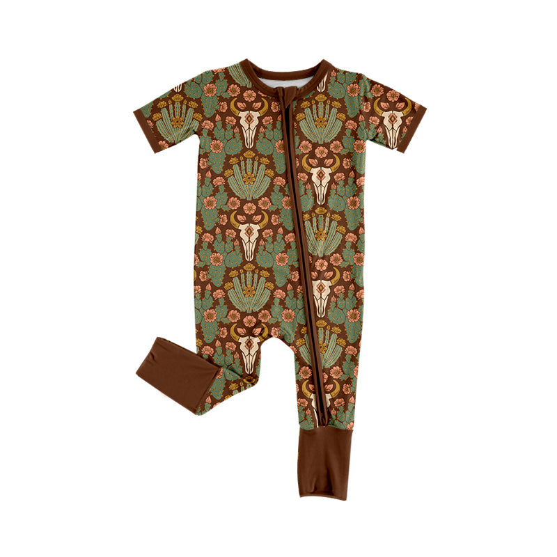 Toddle baby boy cactus cow print zip romper preorder