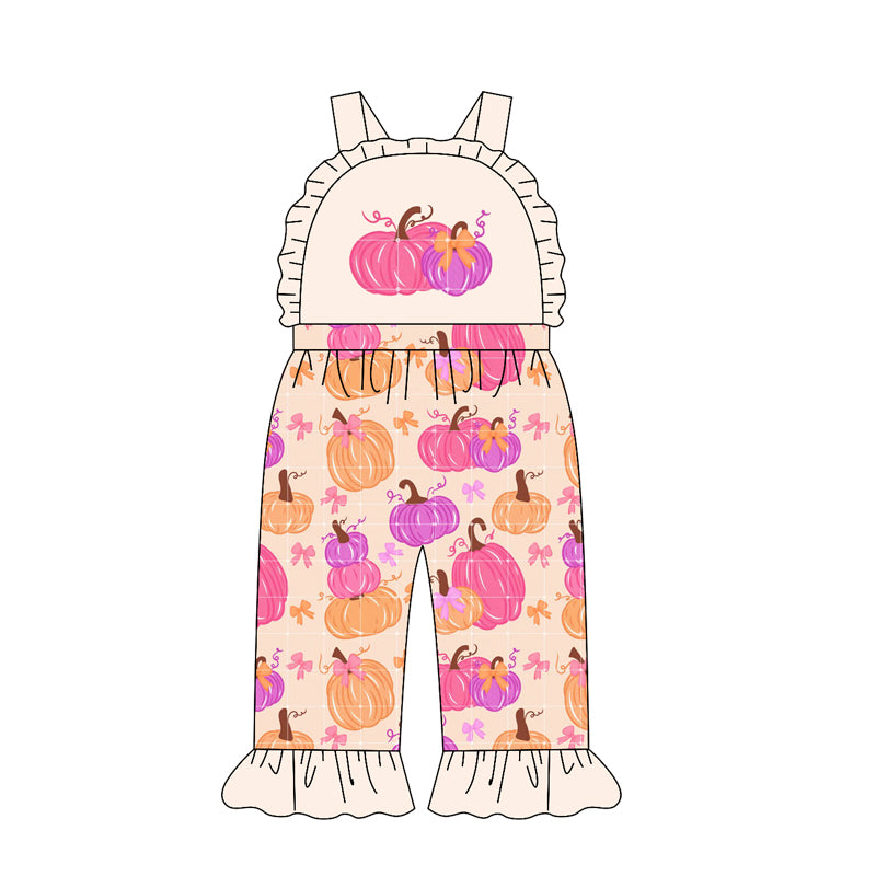 Pink pumpkins design girls summer jumpsuit preorder