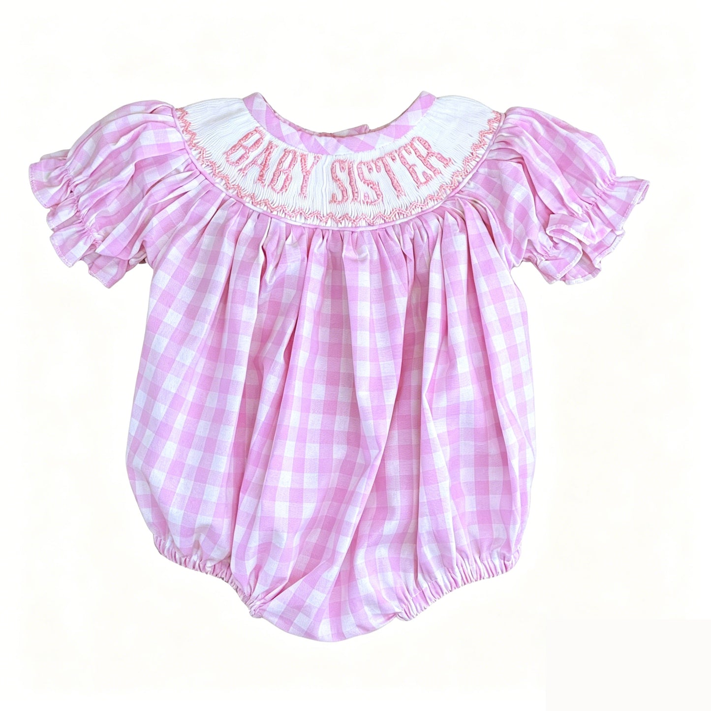 Baby sister pink plaid short sleeve romper preorder