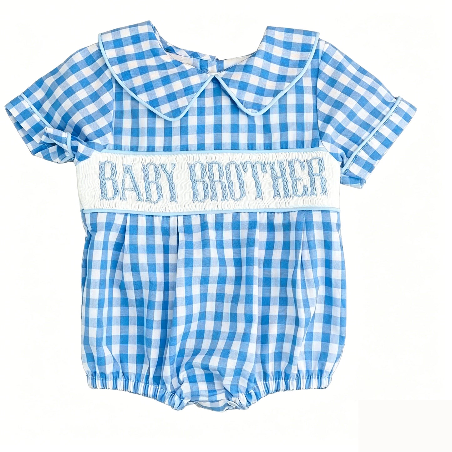 Baby sister blue plaid short sleeve romper preorder