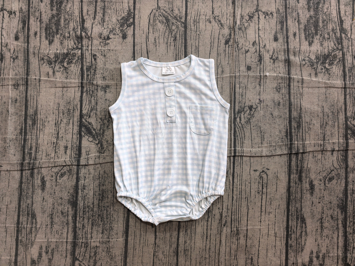 Light blue plaid toddle boy summer romper preorder