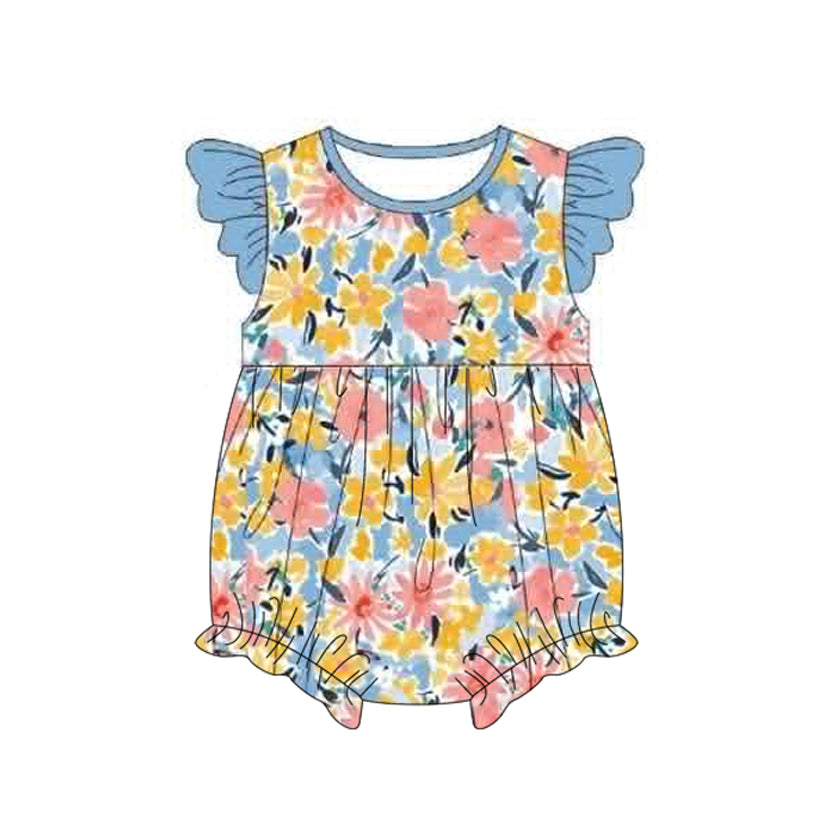 Toddle baby girl pink yellow flowers summer romper preorder