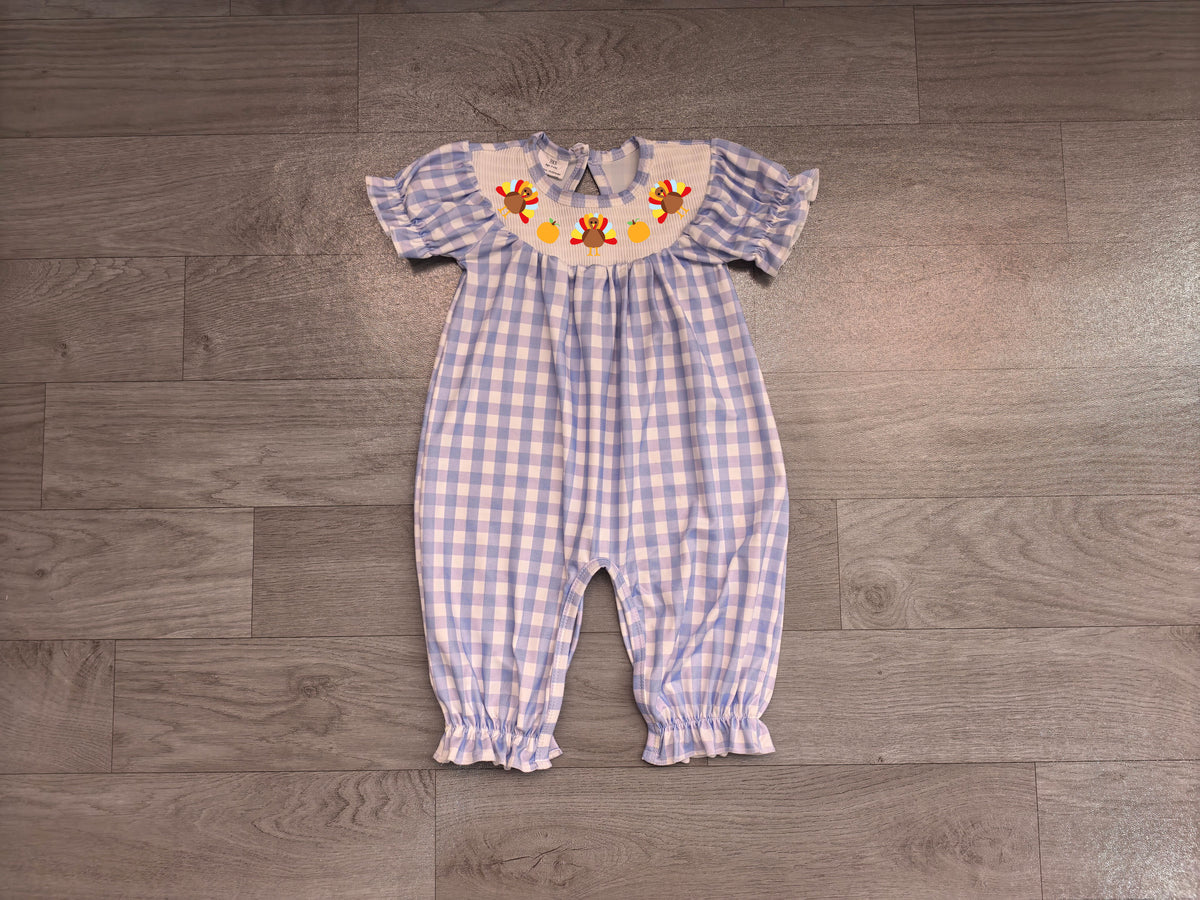 Toddle baby thanksgiving turkey short sleeve smocked romper preorder
