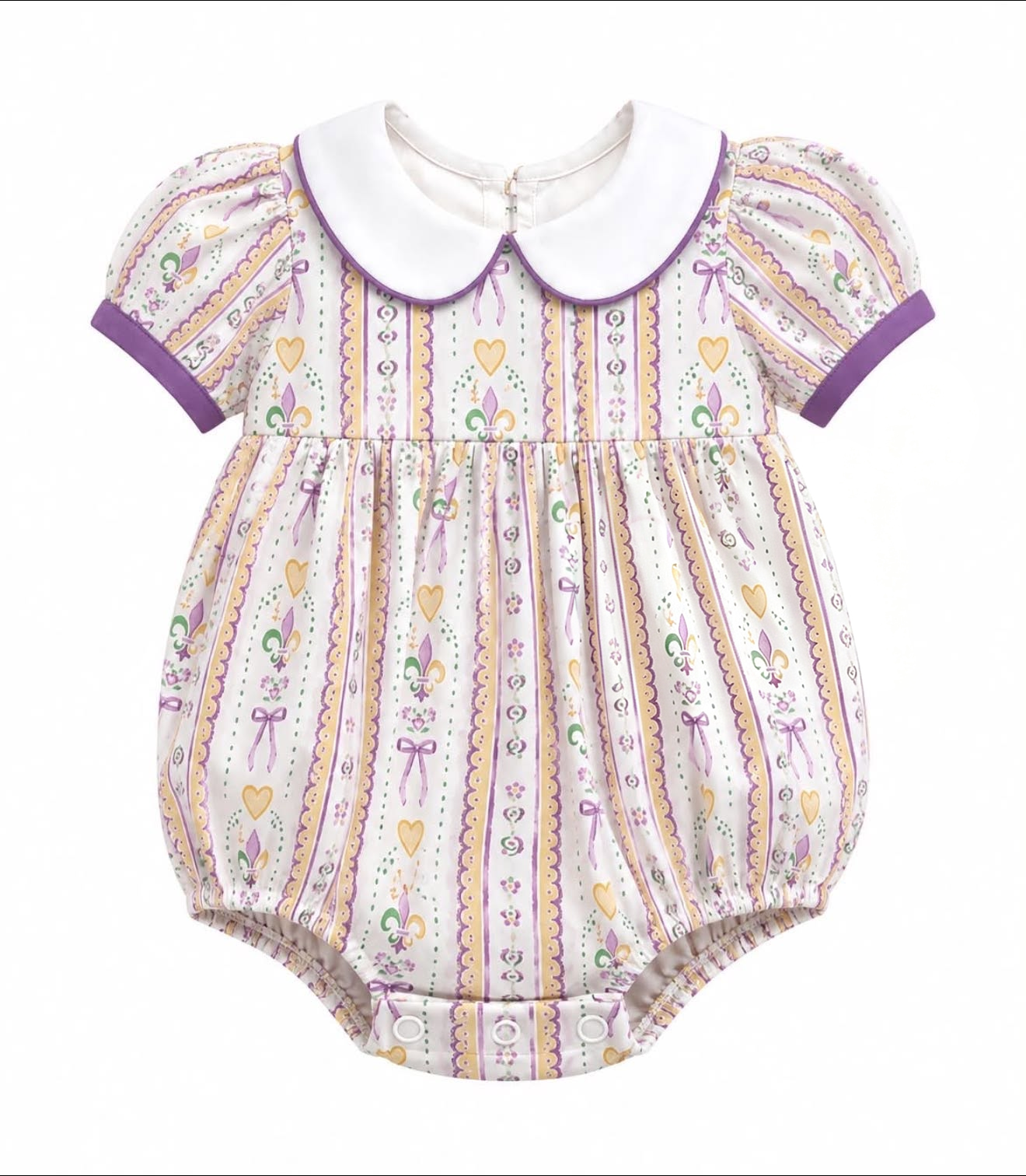 Mardi Gras print toddle baby girl short sleeve romper preorder