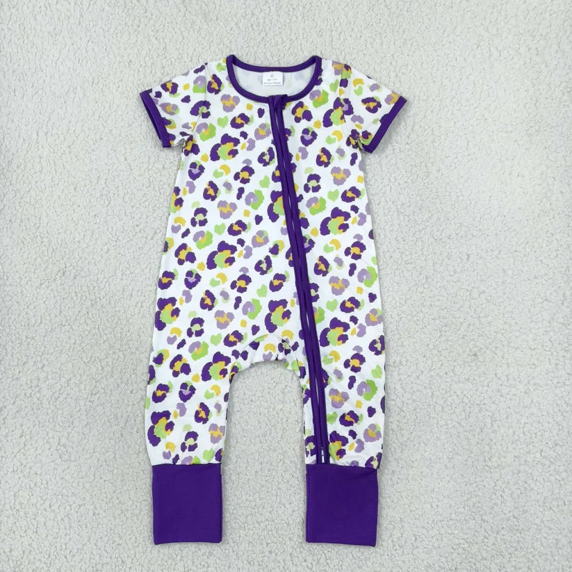Mardi Gras short sleeve top matching pans girls outfit