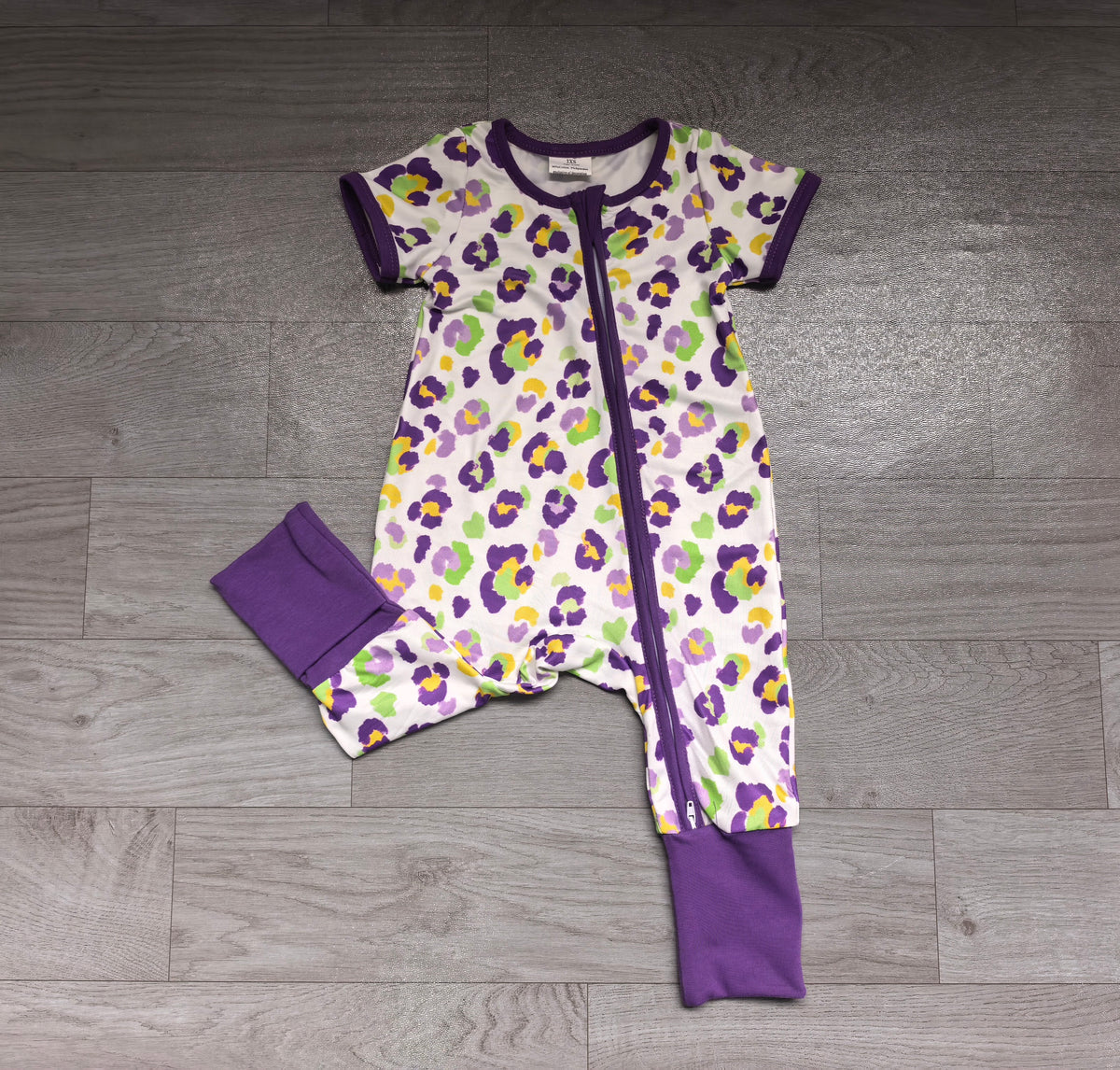 Mardi gras leopard print toddle baby girls short sleeve romper preorder