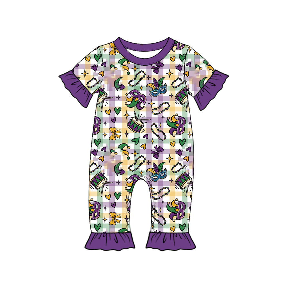 Mardi Gras print toddle baby girls short sleeve romper preorder
