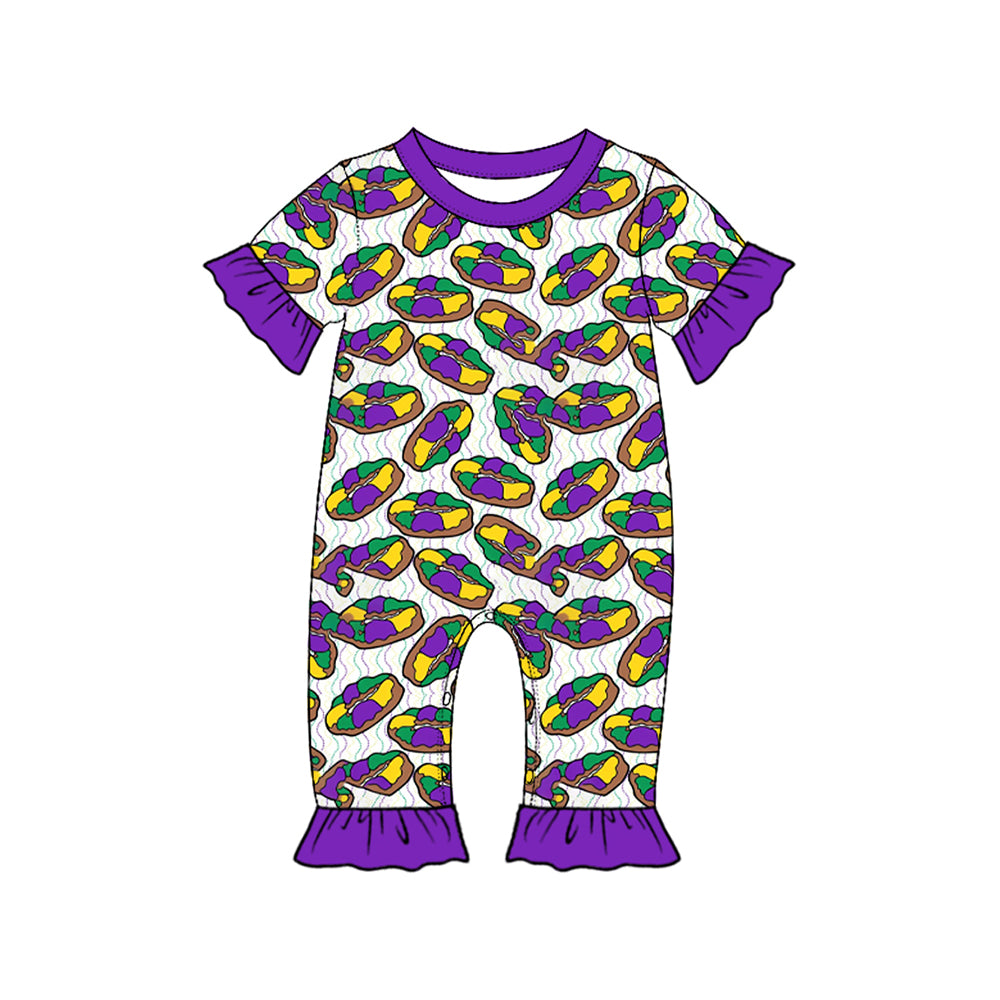 Mardi Gras print toddle baby girls short sleeve romper preorder
