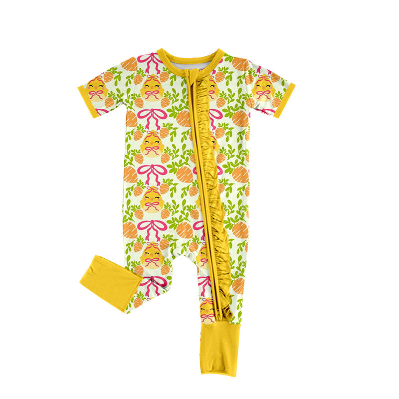 Easter floral chicken print toddle baby short sleeve romper preorder