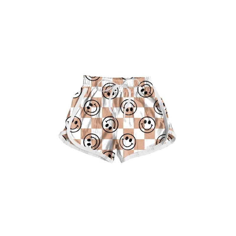 baby girl smile face lavender khaki checkered summer shorts preorder
