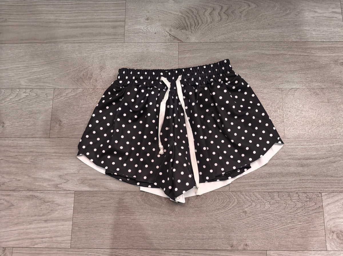 Adult women black polka dots summer yoga shorts preorder