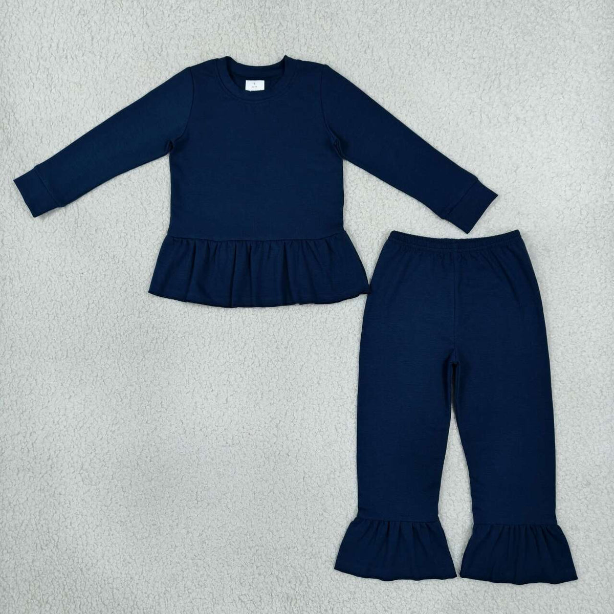 Black color long sleeve top matching pants girls clothes set