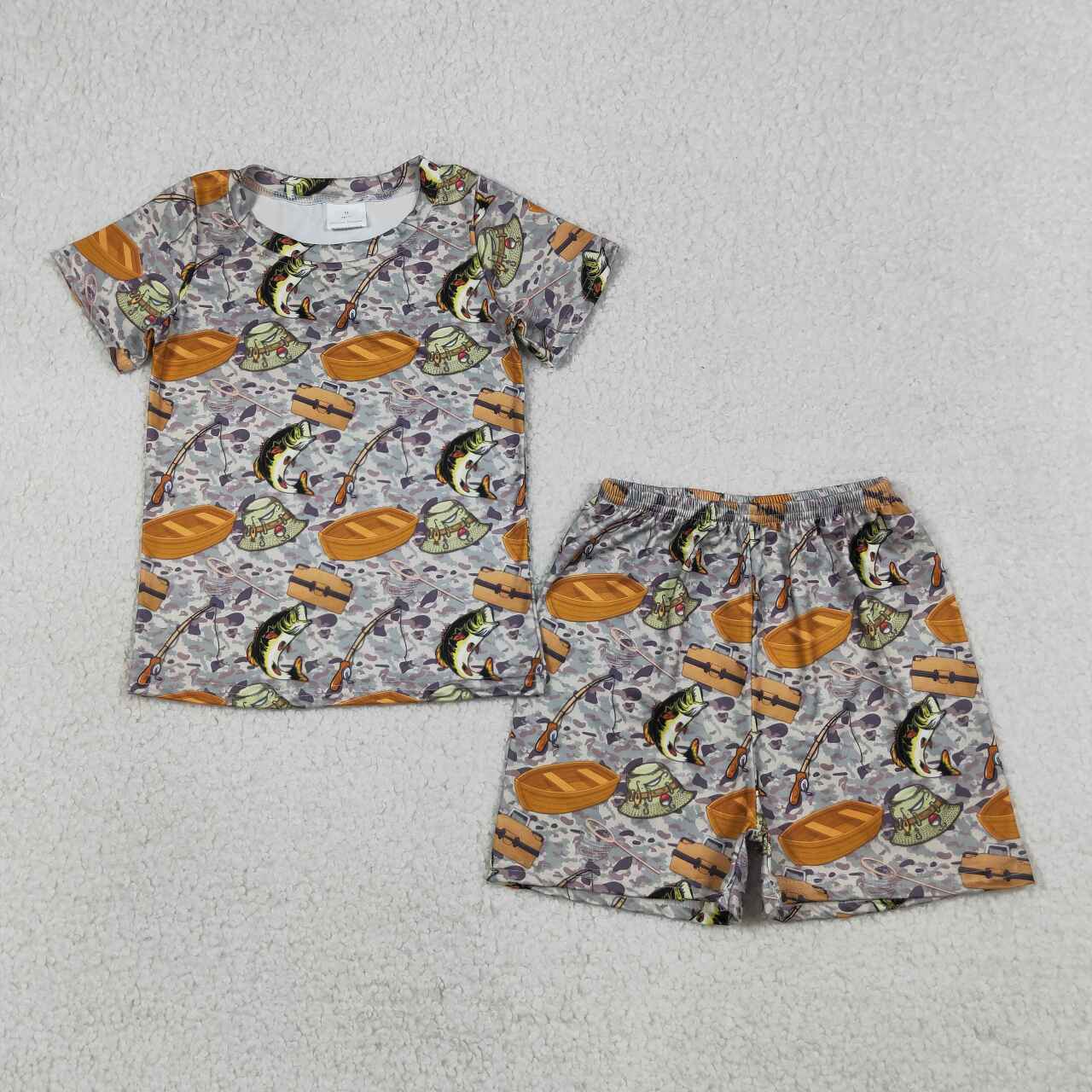 Fishing short sleeve top matching shorts boys summer outfit