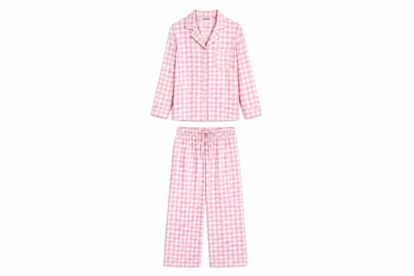 Adult women pink plaid design long sleeve milk silk pajama set