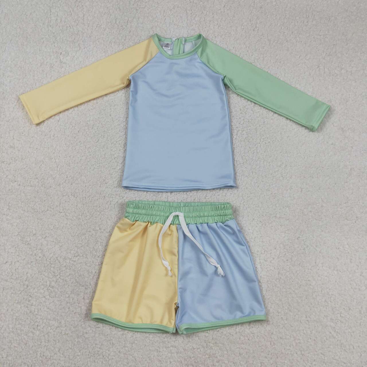 Blue yellow color baby two pieces bathing suit kids swimwear