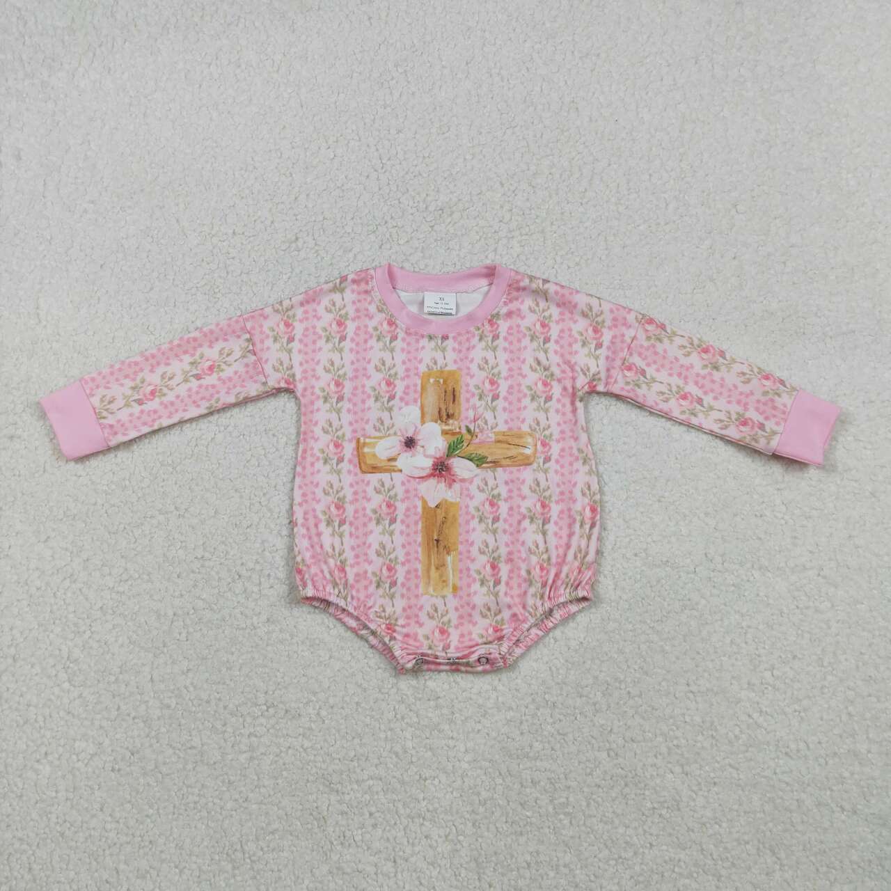 baby girl easter cross long sleeve romper