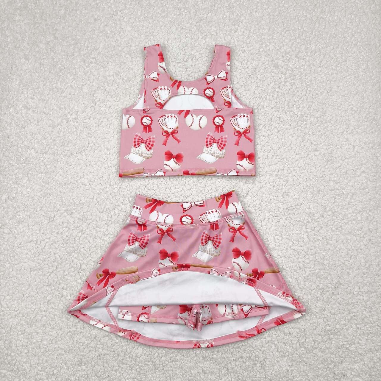 Baby girls pink bow baseball active wear athletic summer yoga skirt outfit