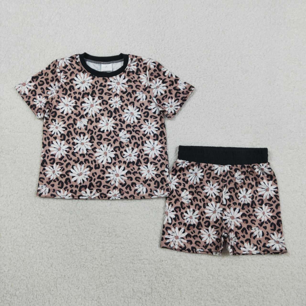 Flowers leopard top matching short girl summer outfit