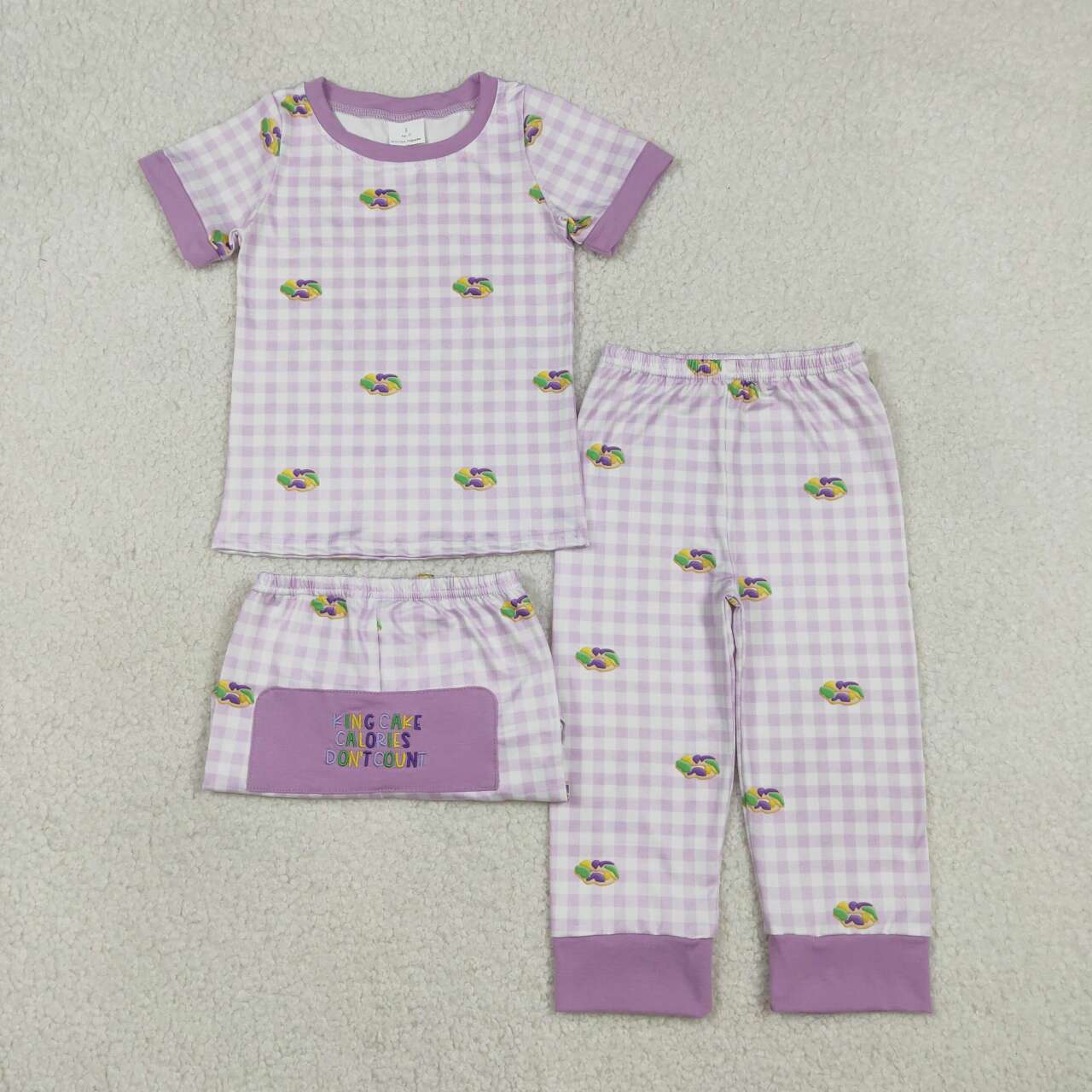 Mardi Gras embroidery design short sleeve top matching pants baby girl outfit