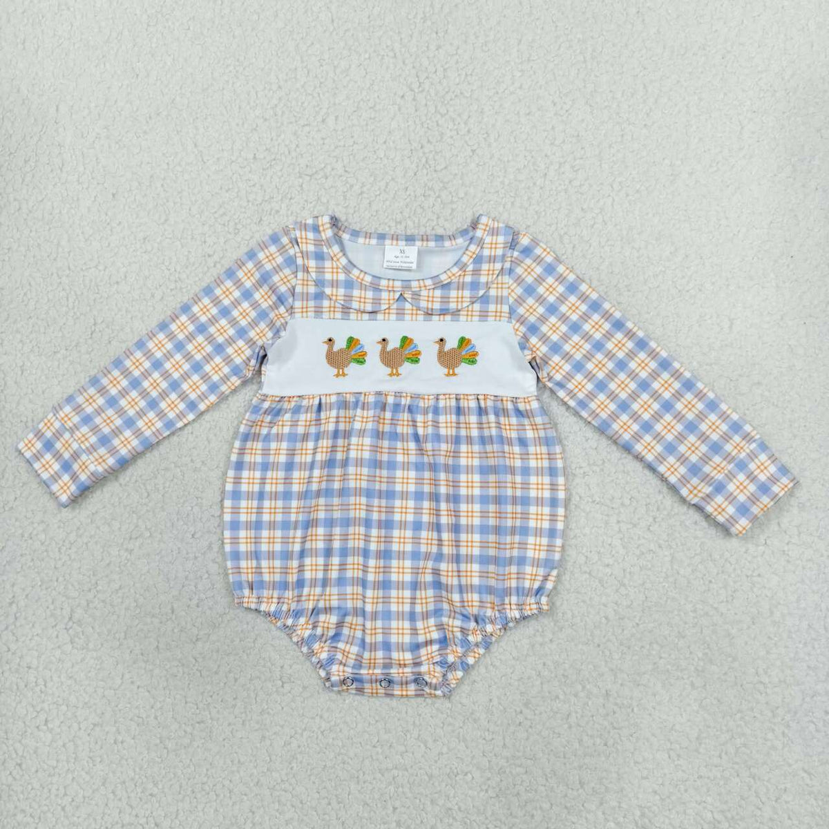 Toddle baby boy long sleeve Thanksgiving turkey embroidery design romper