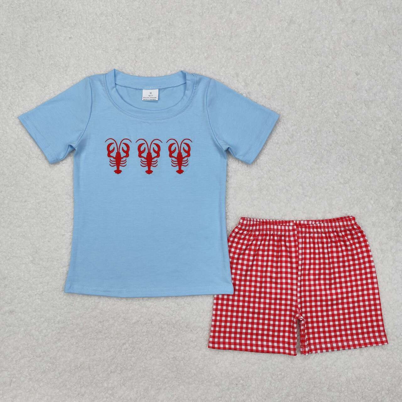 Baby boy embroidery crawfish summer outfit