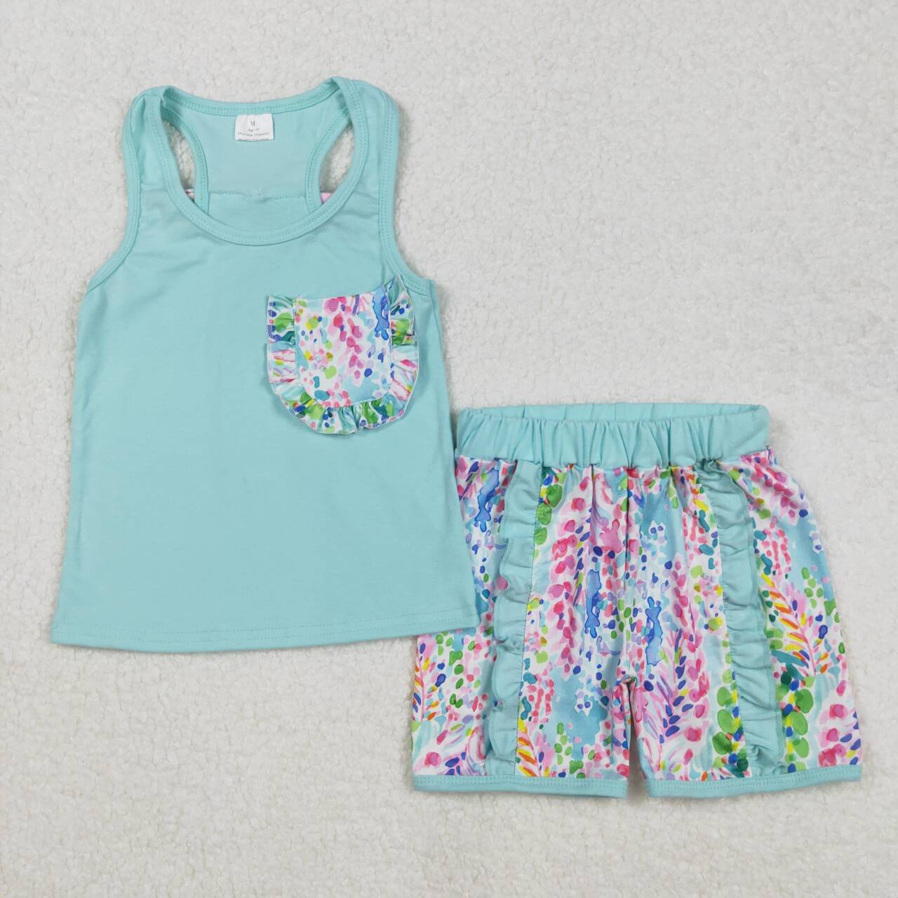 Baby girls aqua top floral shorts summer outfit