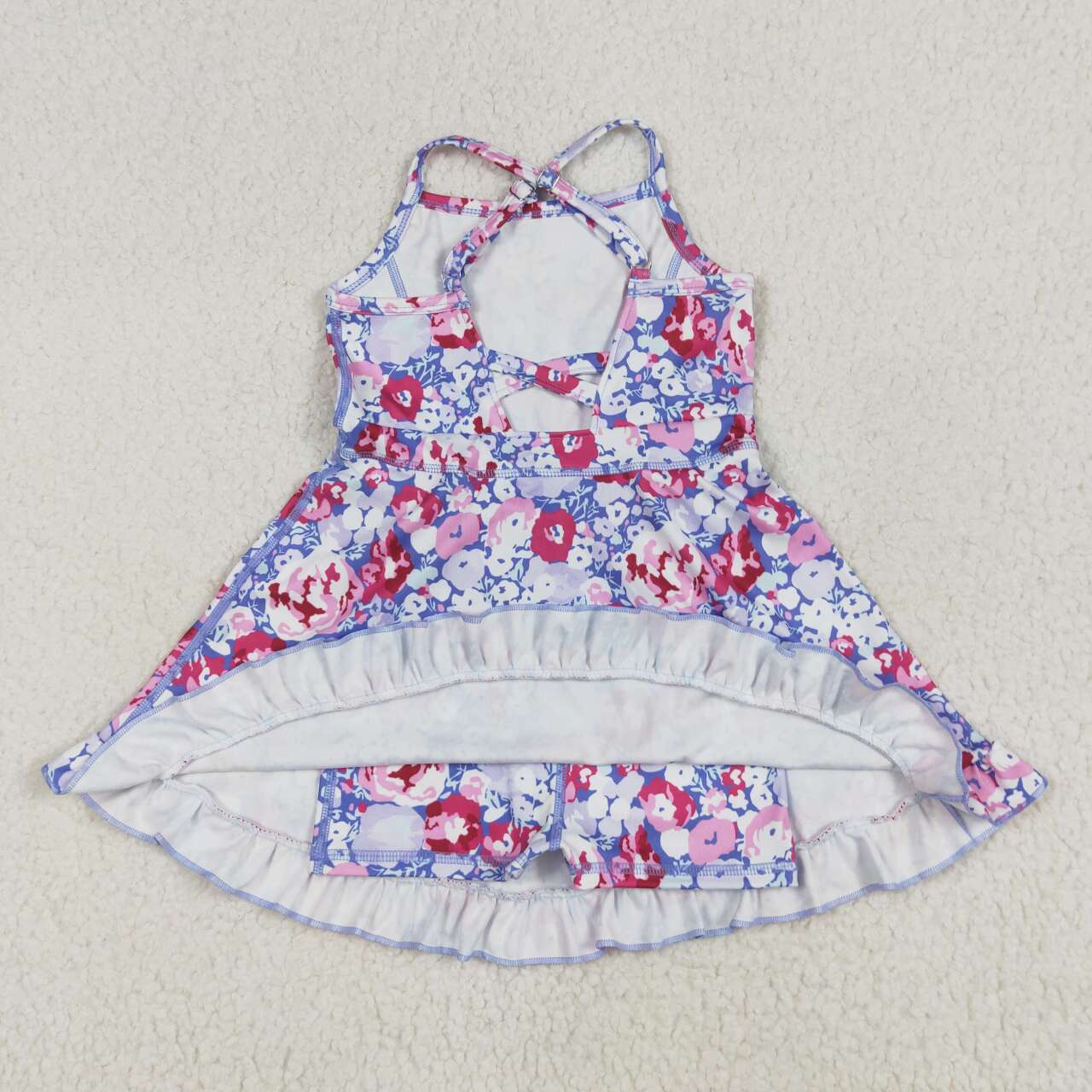 Baby girls red blue flower active wear athletic summer yoga skirt dress