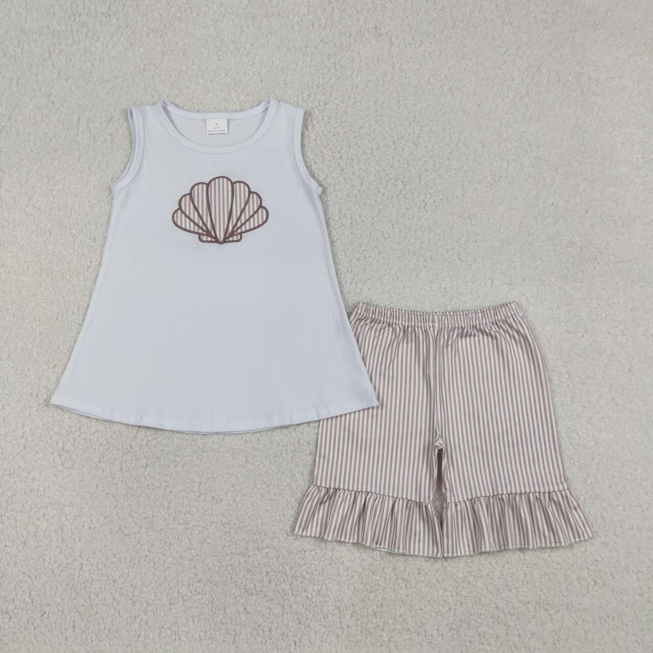 Embroidery Shell shirt matching shorts girls outfit