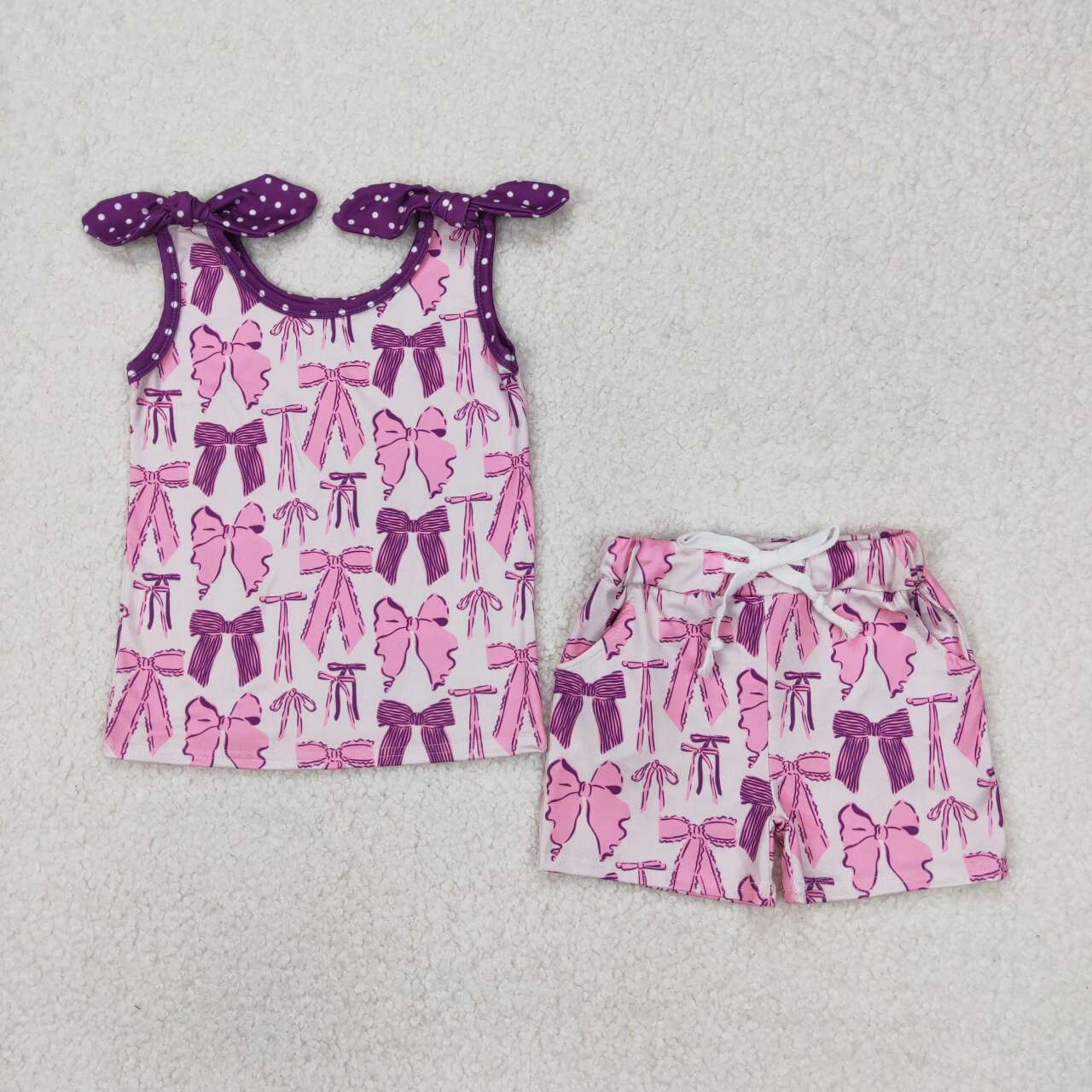 Baby girls pink purple bow summer outfit