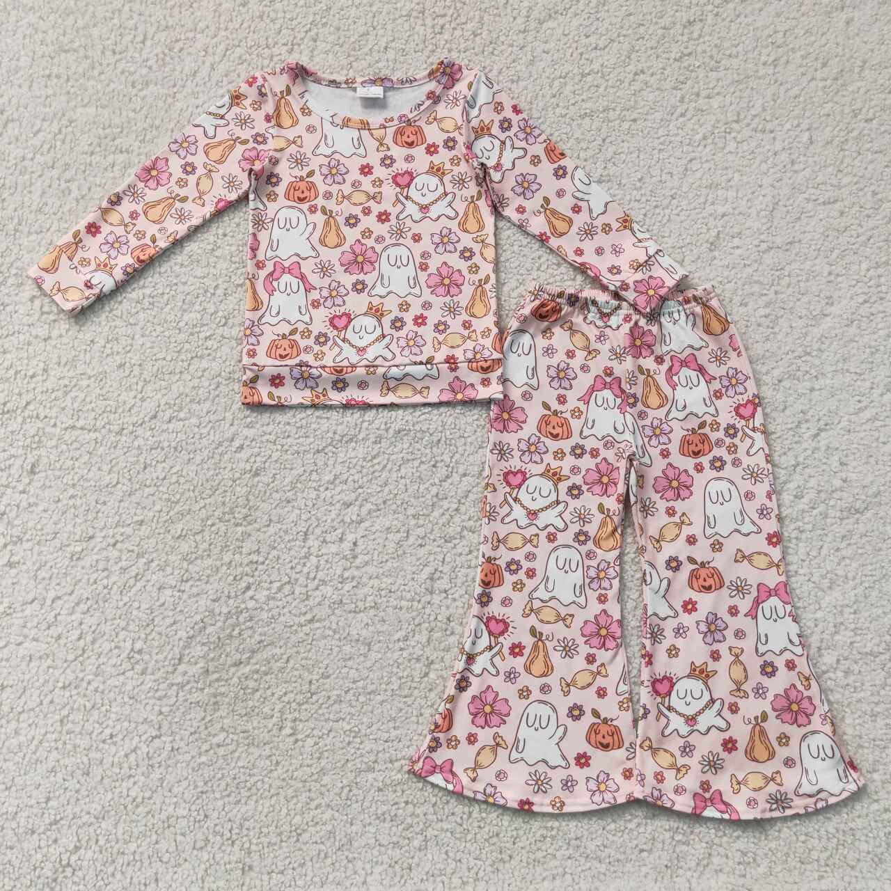 Halloween ghost pumpkin long sleeve top matching pants girls outfit