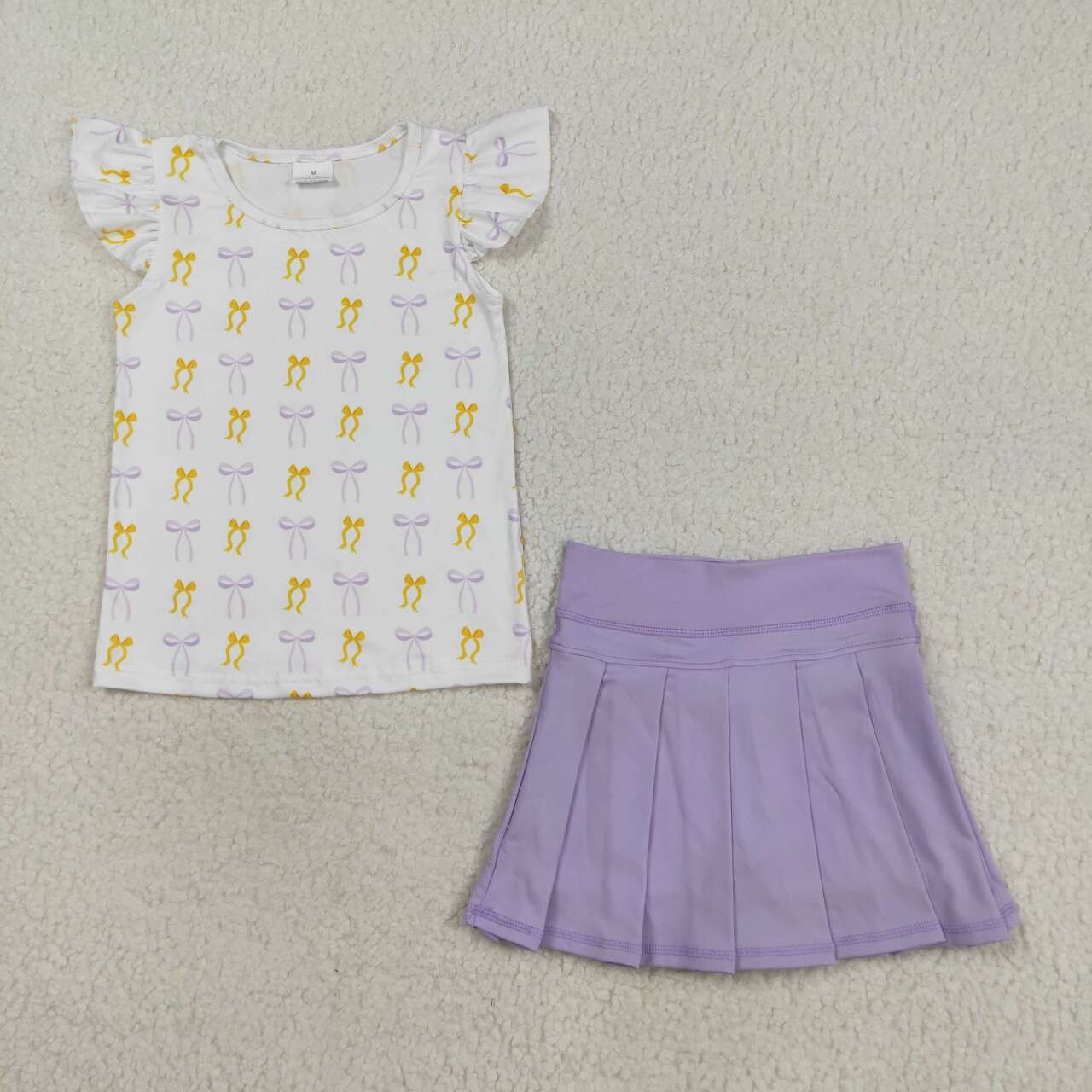 Toddle girls lavender yellow bow shirt matching skirt outfit set
